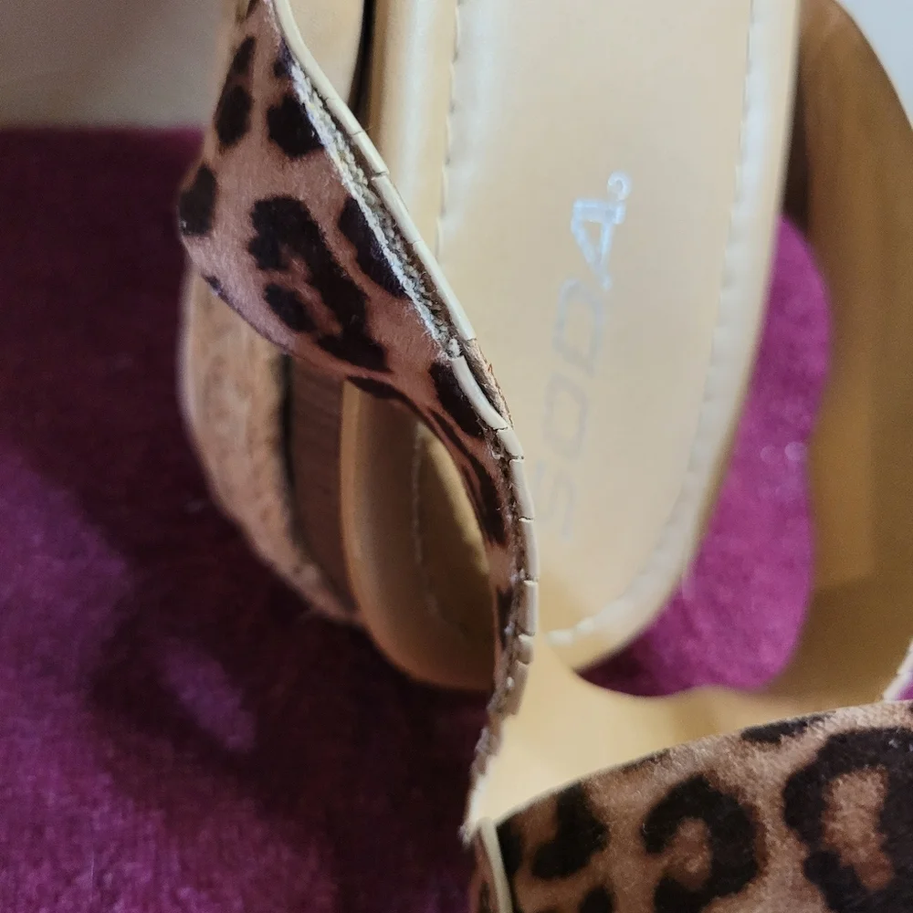 Soda Cheetah Platform Sandals with Buckle Closure, Womens Size 10